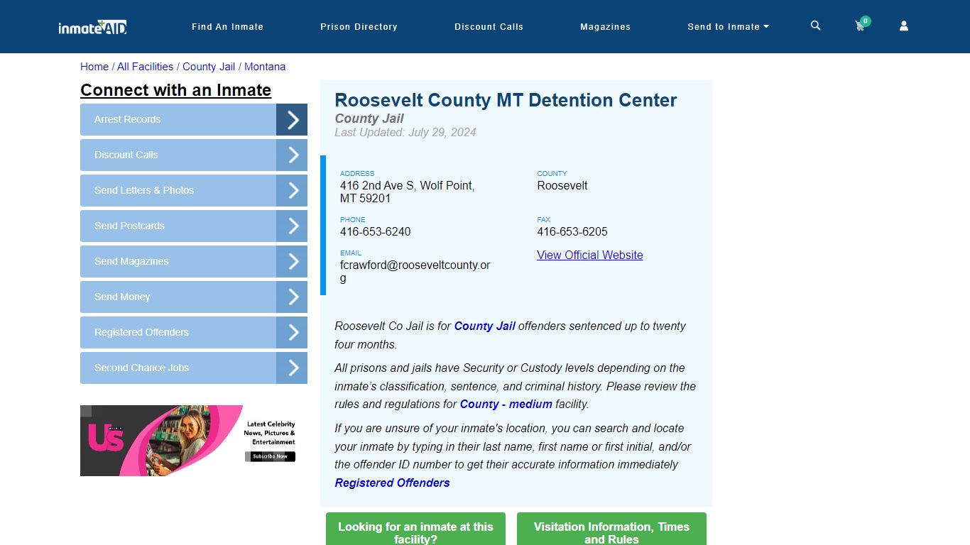 Roosevelt County MT Detention Center - Inmate Locator